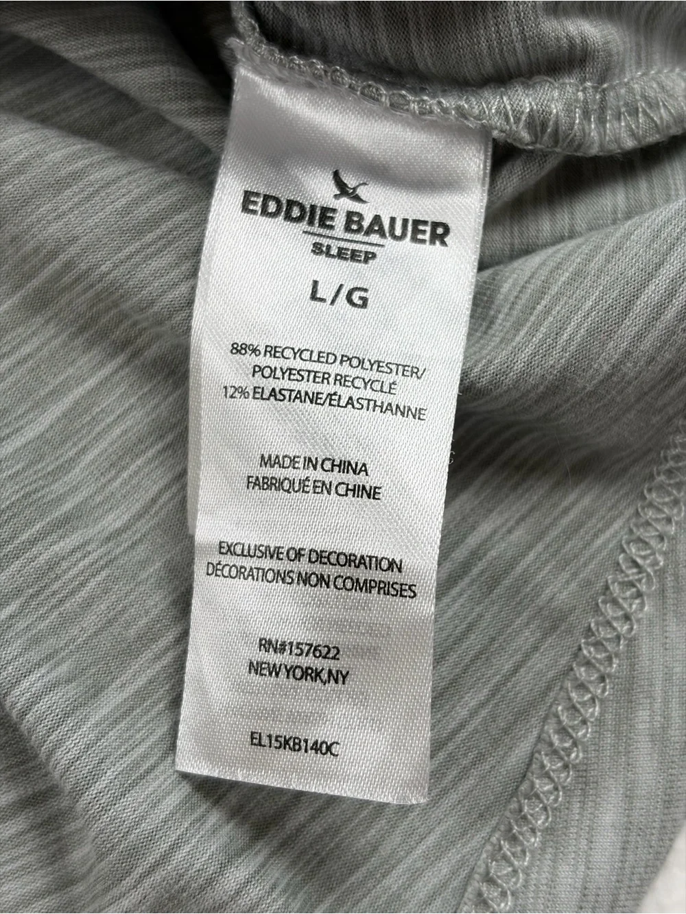 Eddie‎ Bauer Gray Body with Blue Raglan Long Sleeve Sleep Shirt